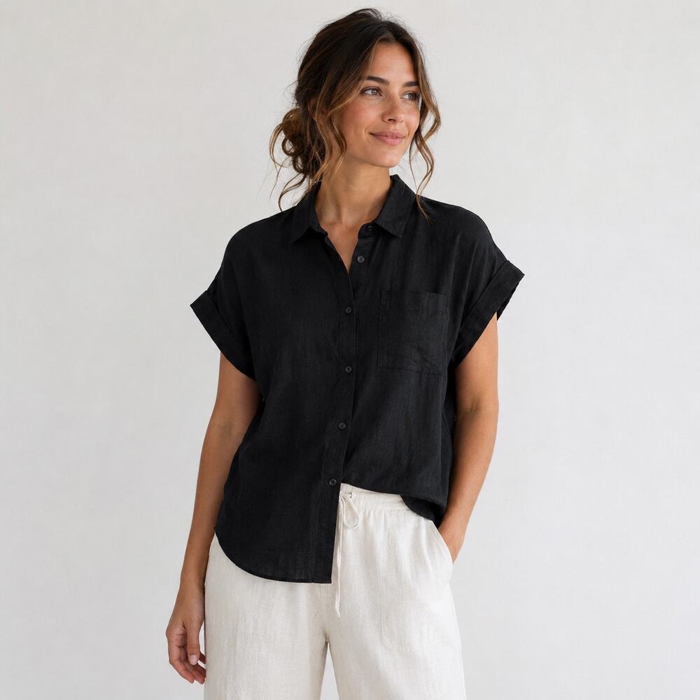 American Giant Women's Linen Shirt Meteorite Black Size Large NWOT